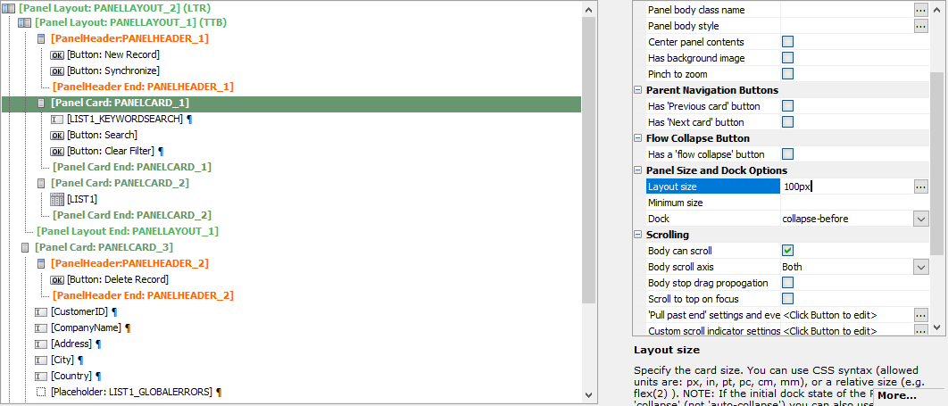 Adding a Layout size of 100px to the Search Part's Panel
Card.